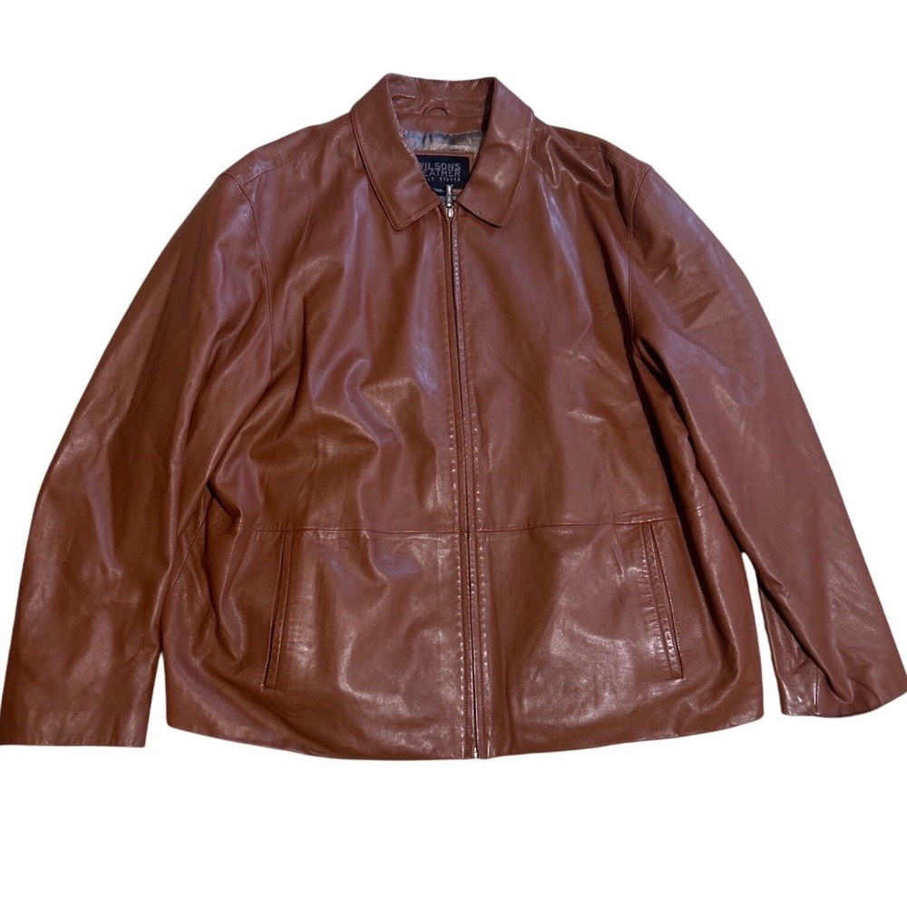 Wilsons Leather Pelle Studio Mens 2XL Cognac Brown Full Zip Leather Jacket